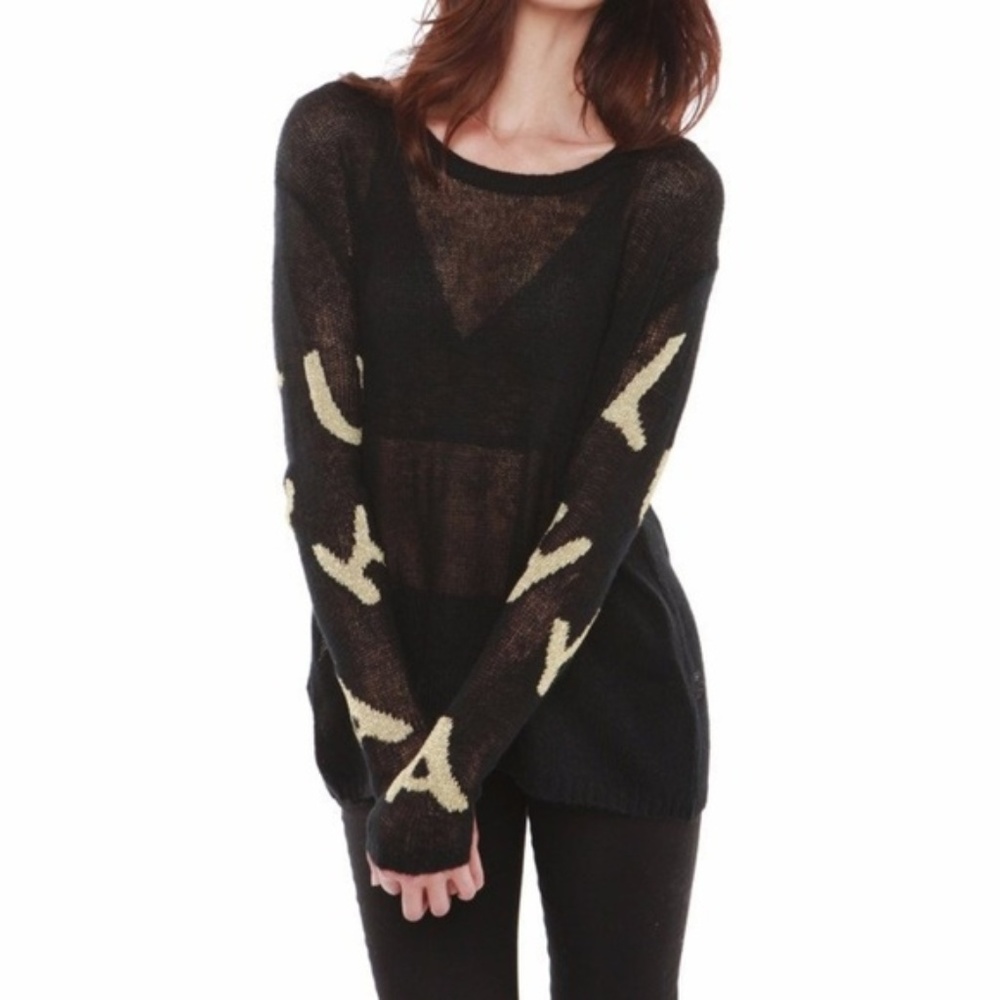 Oversized Park & Lune Black Gold Sheer Sweater - Picture 2 of 4
